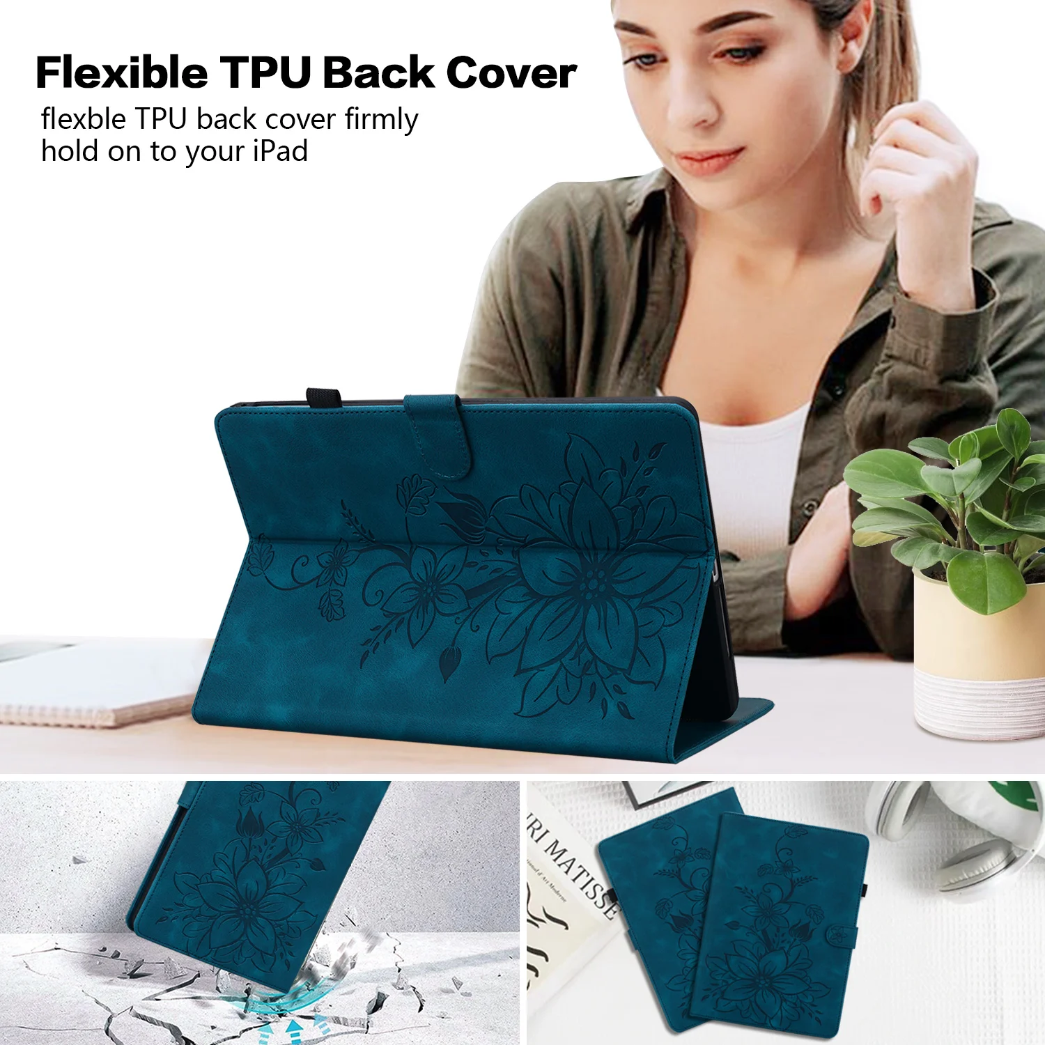 Embossed PU Leather Flip Stand Tablet Case