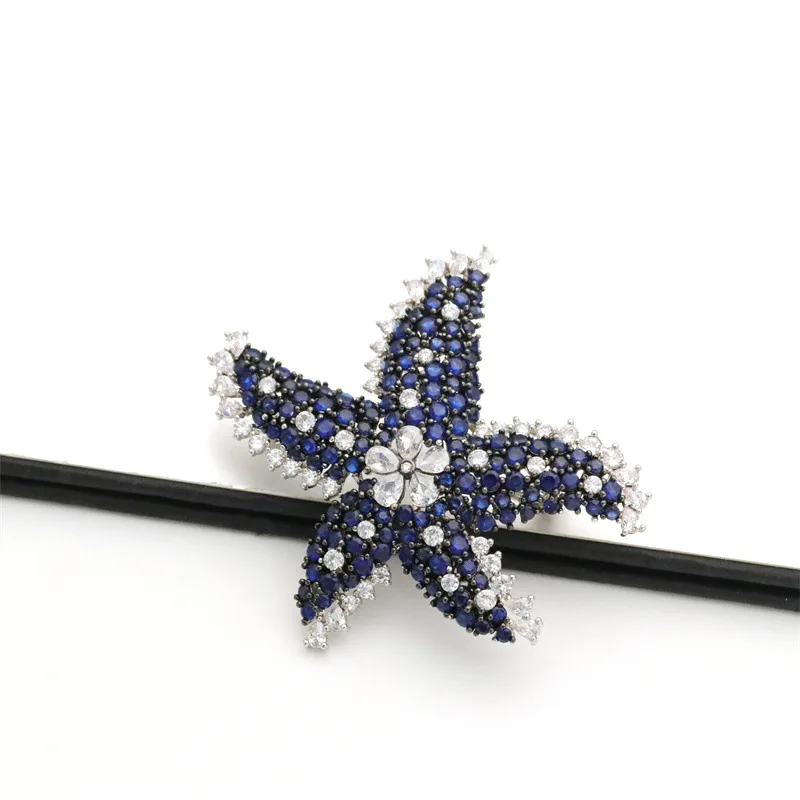 Starfish Multi Color Cubic Zirconia Micro Pave Silver Color Plated Shape Brooch For Women