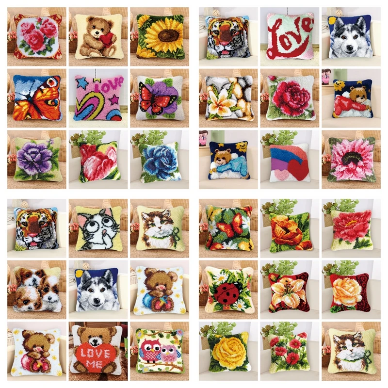 

50x50 см Цветочная вышивка, набор крючков с защелкой, подушка, декоративный ковер, подушка, крючок с защелкой, наборы ковровых покрытий, упаковка с блестящей поверхностью