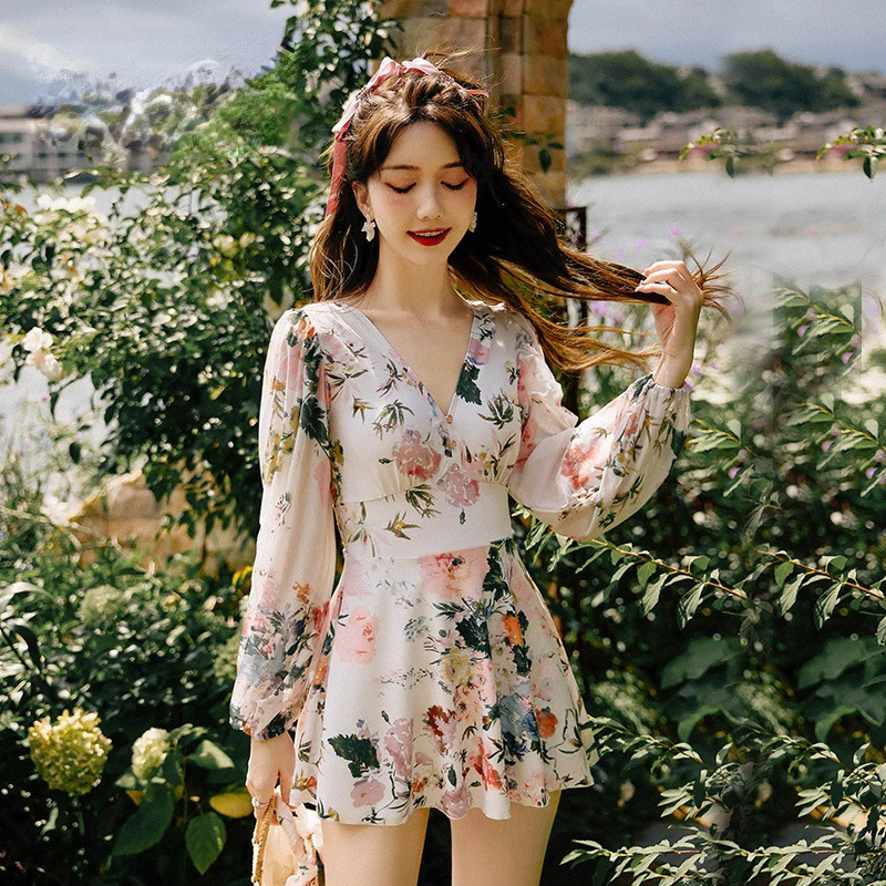 

2023 Korean Style Sexy One Pieces Set Swimwear Floral Women Swimsuit Beachwear Monokini Swimming Suit Bodysuit Bathing Swimskirt