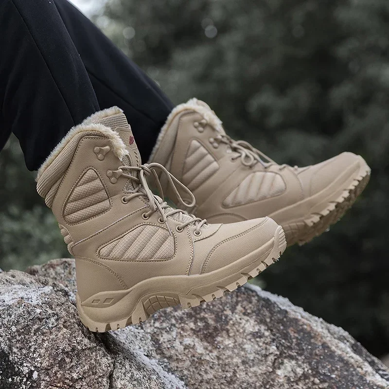 Winter Military Boot Men's High-top Waterproof Ankle Boots Men Thick Plus Warm Large Size Snow Hiking Boots Outdoor Cotton Shoes