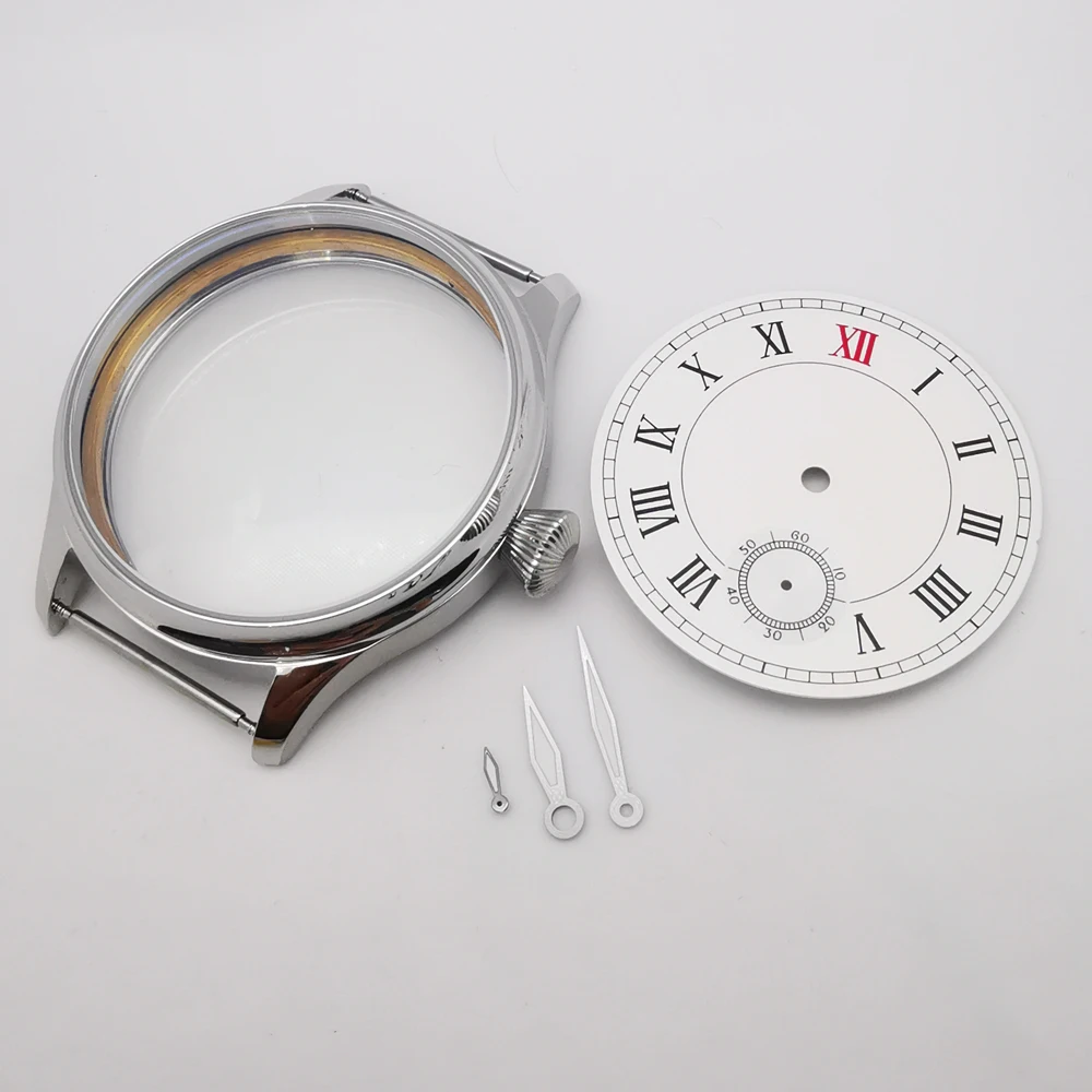 

44mm polished steel case dial hands fit st3620 ETA 6498 handwind movement