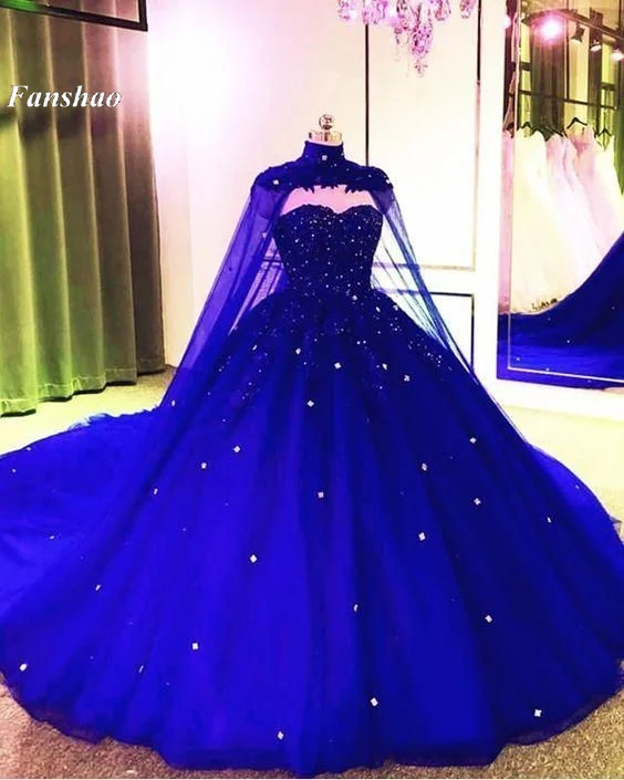 Fanshao wd730 Sweetheart Quinceanera Dress With Cape For 15 Years Fashion Lace Beads Court Train Princess Birthday Party Gown quinceanera dresses
