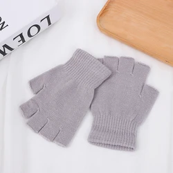 Unisex Black Wool Knit Fingerless Winter Warmth Gloves (A6)