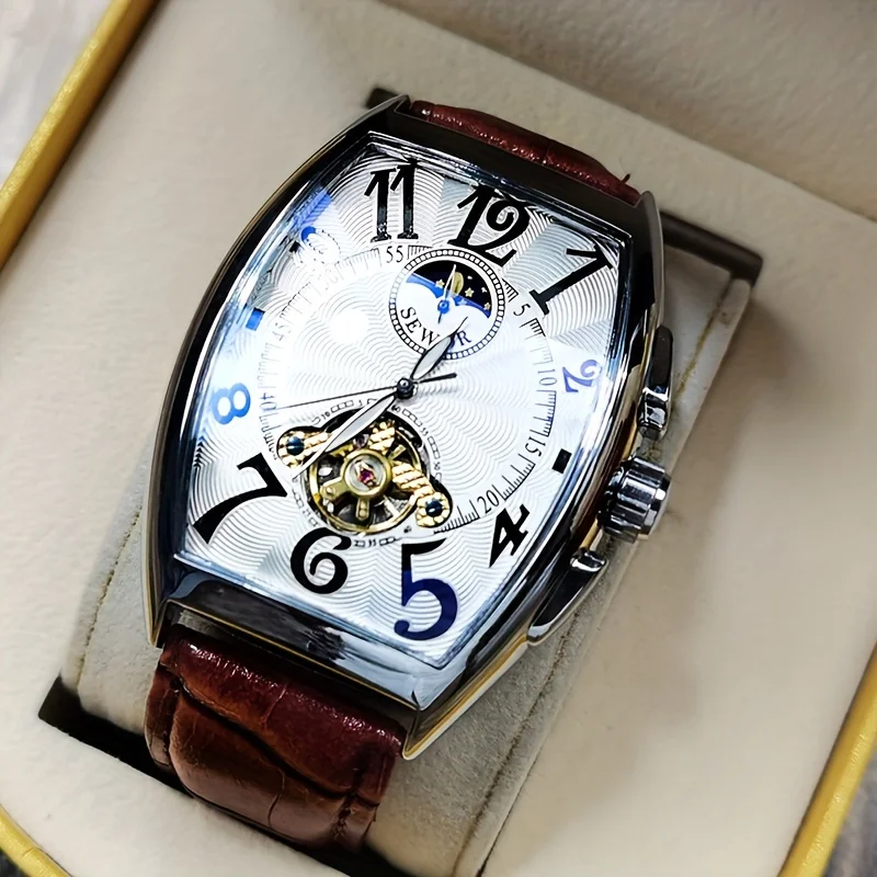 Montre Fredric Tourbillon Automatique Luxe - Boîtier Acier, Cadran Noir, Bracelet Cuir