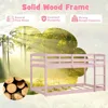 Low Bunk Bed Twin Over Twin,Solid Wood Bunk Bed Frame with Built-in Ladder&Safety Guardrails,Space-Saving Low Bunk Bed for Kids 4