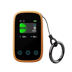Portable Mini CO Detector & Air Quality Monitor with Rechargeable Battery and Multifunctional Temperature & Humidity Measurement (Orange)