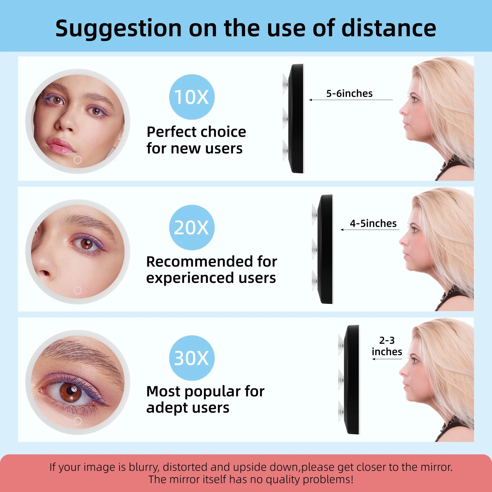 Makeup Mirror Magnifying Mirror 4" Compact Mirror Natural LED Light Rechargeable Lighted Travel 3 Suction Cups
