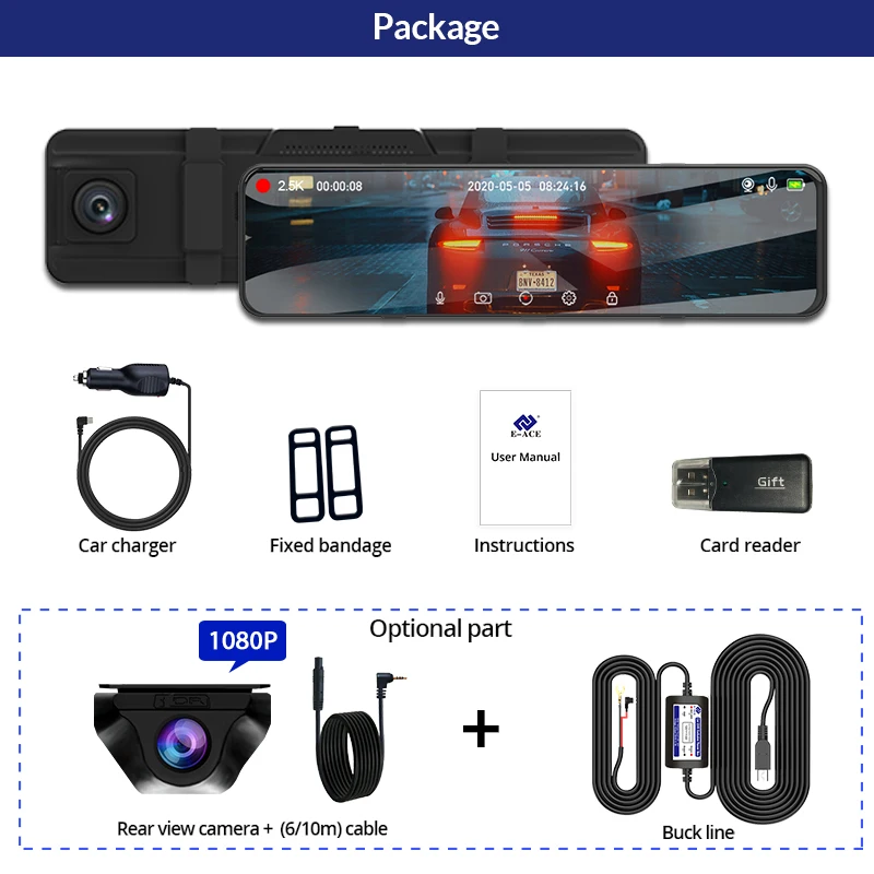 E-ACE  DVR  Ʈ ̵ Ĺ , 12 ̷, 2K Ʈ   ڴ, ڵ  , 1080P Ĺ ī޶