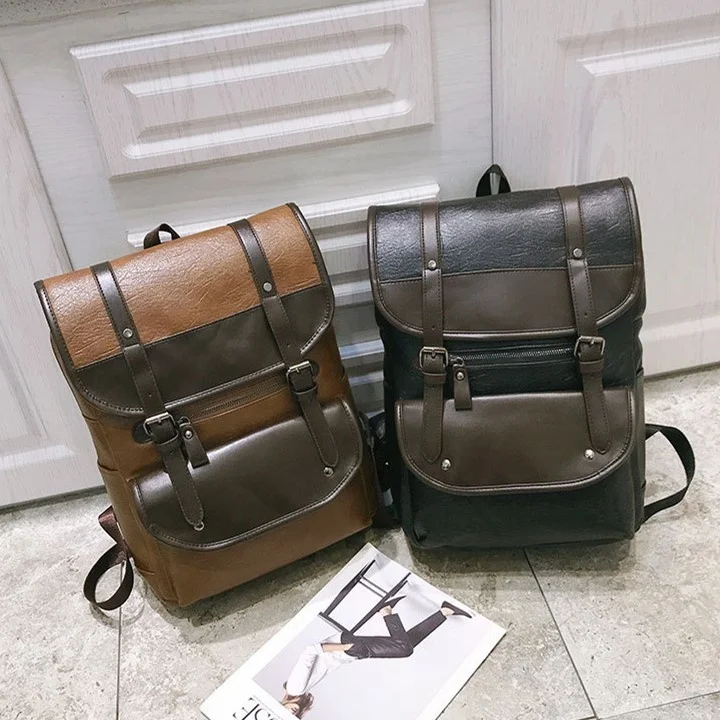 Men Backpack Bag Fashion Knapsack Casual PU Leather Travel Backpack