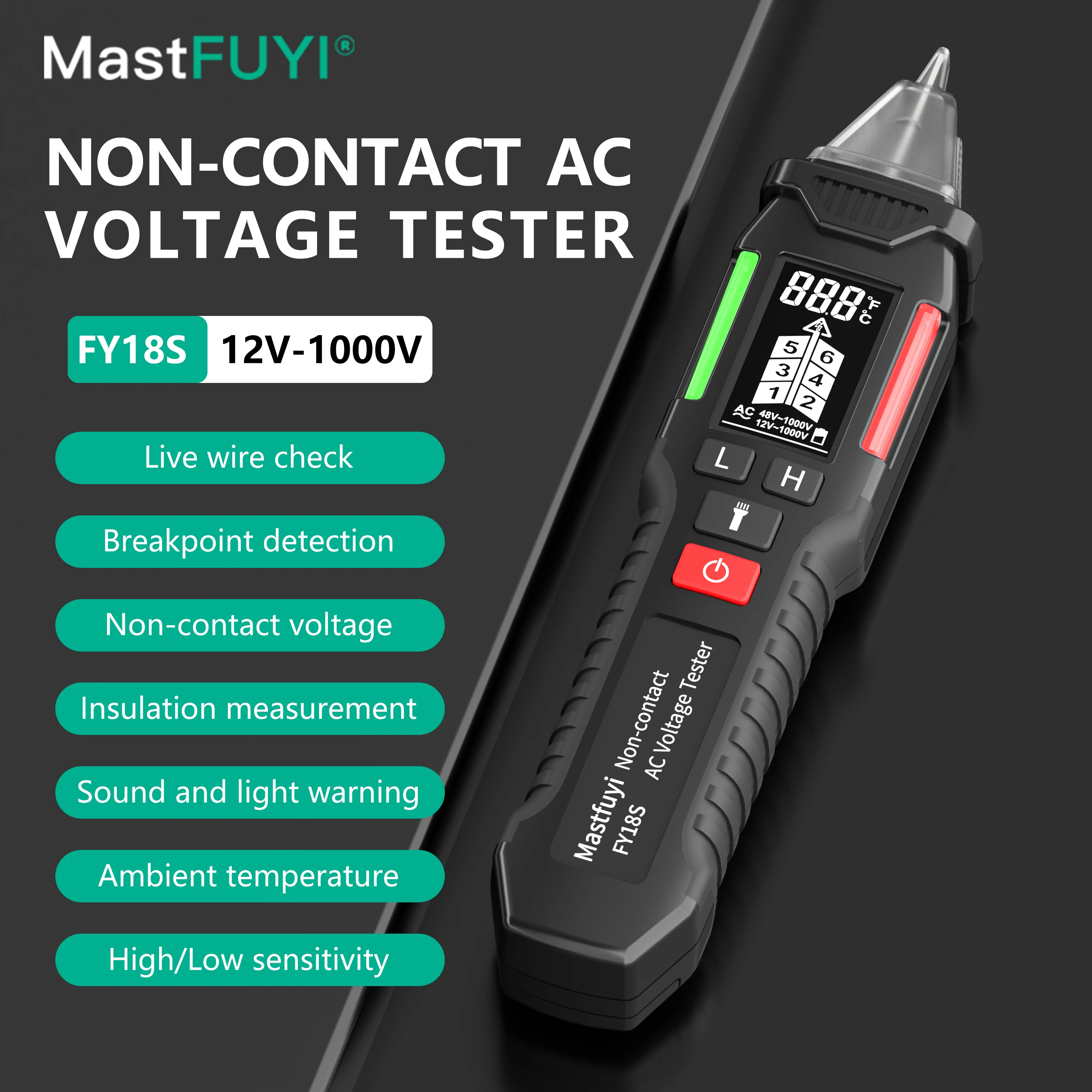 MASTFUYI FY18S Berührungsfreier Spannungsdetektor Elektrischer Stift AC-Spannungstester Intelligenter Unterbrechungspunktfinder Schaltungsprüfwerkzeug
