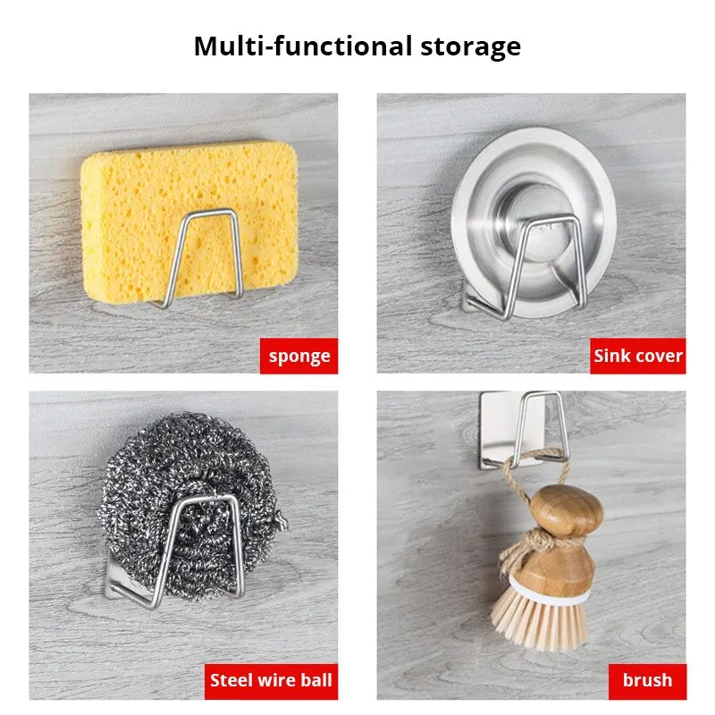 1pc Stainless Steel Sink Sponge Rack For Sponge Steel Wire Ball Draining Paste The Inner Wall Of The Sink Kitchen Supplies 2