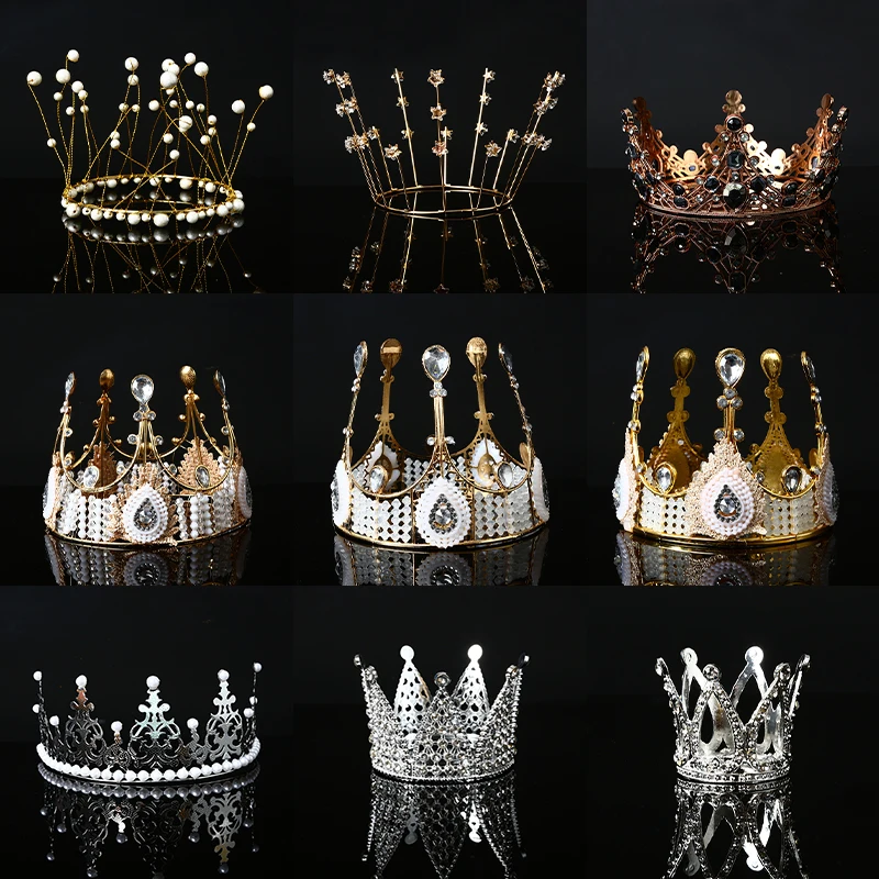 Gold Pearl Princess Crown Cake Topper Artificial Pearls Headdress