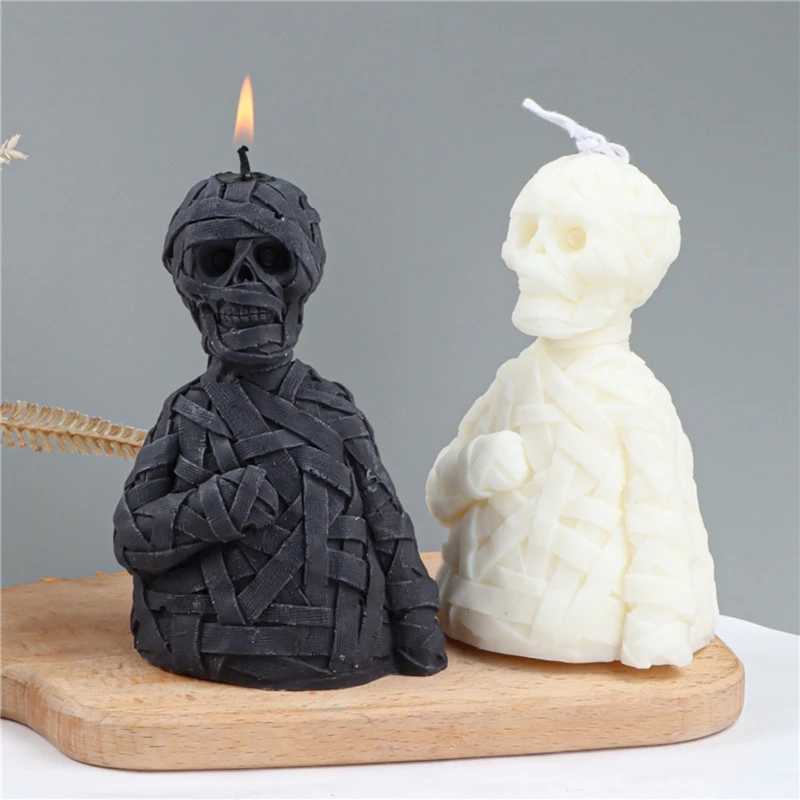 

3D Bandage Skull for Head Silicone Mold Candle Plaster Handmade Mould for DIY Soap Plaster Epoxy Resin Moul 97QE