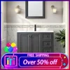 36" Bathroom Vanity Sink Combo Vintage Style with Painted Solid Wood Construction, W/Matte Black Faucet & Drain, French Grey 1