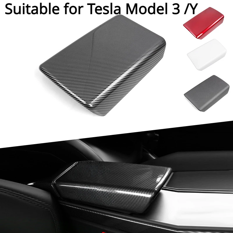 

Bright Carbon Pattern Red for Tesla Model 3 Y Central Armrest Cover Car Decoration Anti Scratch Protection Cover Accessories