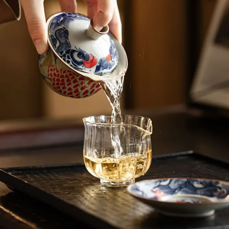 130ml Chinese Blue and White Ceramic Tea Tureen Handmade Fish Gaiwan Beauty Tea Infuser Teacup Household Bowl Teaware