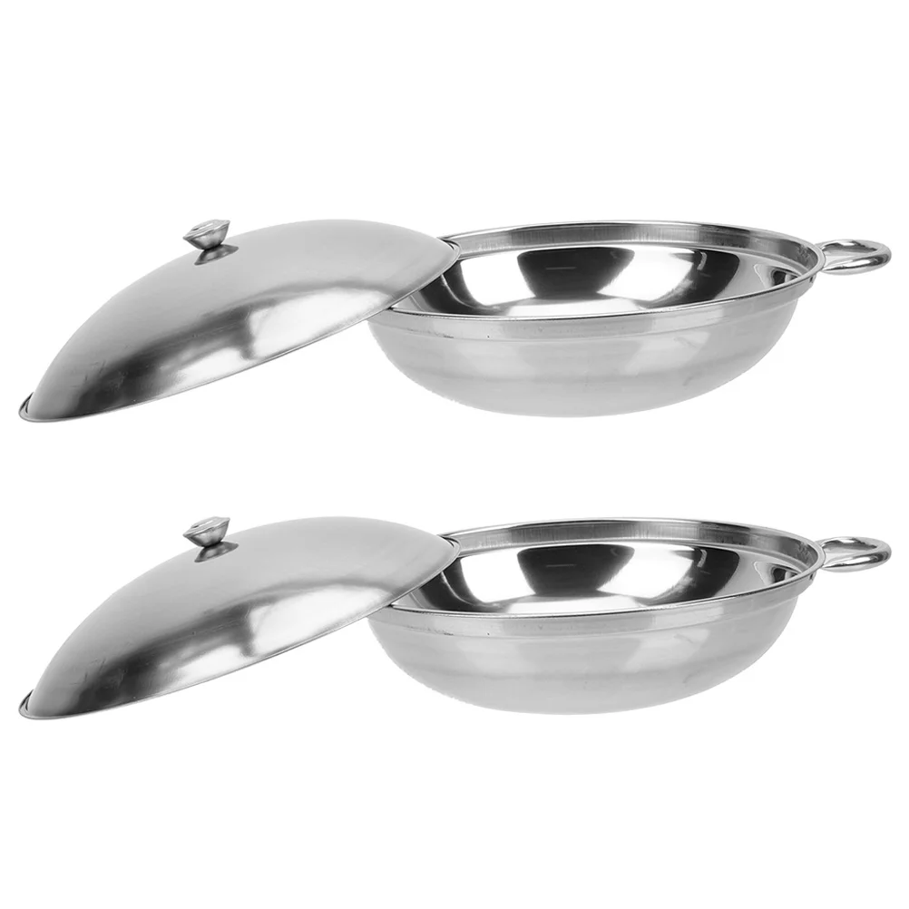 

2 Pcs Stainless Steel Griddle Kitchen Metal Pot Household Cooking Handle Cookware with Chaffing Dishes Small Pots Soup