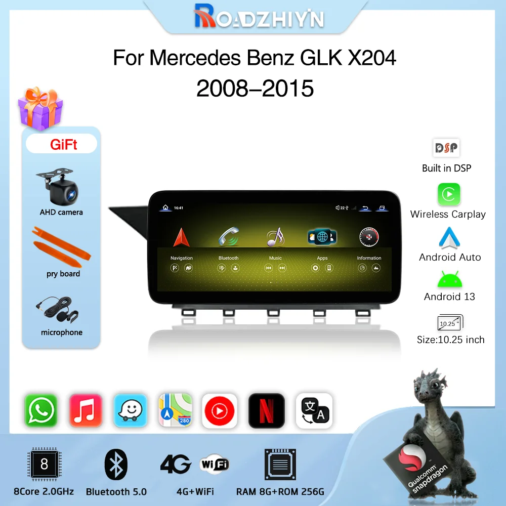 

Автомобильный мультимедийный видеоплеер Android13 для Mercedes Benz GLK X204 GLK350 GLK300 2008-2015, GPS-навигация, автомобильный 8-ядерный Carplay 4G