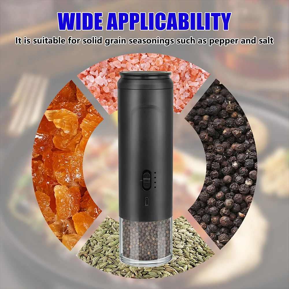 Electric Pepper Grinder,Home Mini Intelligent Salt Pepper Mills, Freshly Ground Seasoning Bottle With LED Light,Pepper Grinder