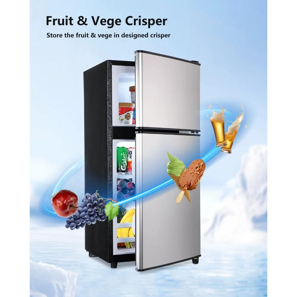 4.0Cu.Ft Compact, Small Refrigerator with Freezer, Retro Fridge with Dual Door, 7 Level Adjustable Thermostat for Garage, Dorm