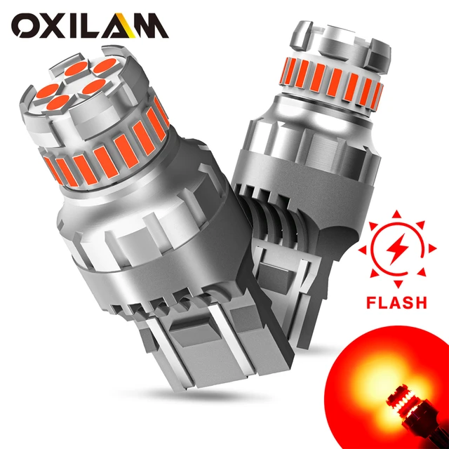 OXILAM 2pcs 1200LM T20 7443 W21/5W LED Red Strobe Flash Stop Light