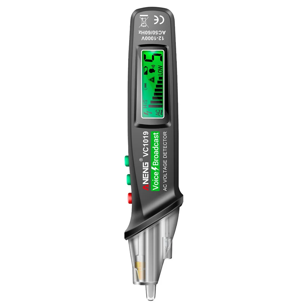 VC1019 Red Laser Test Pen Voice Broadcast Voltage Detector 12-1000V Volt Current Non-Contact Pen Electric Tester Meter Tool 6