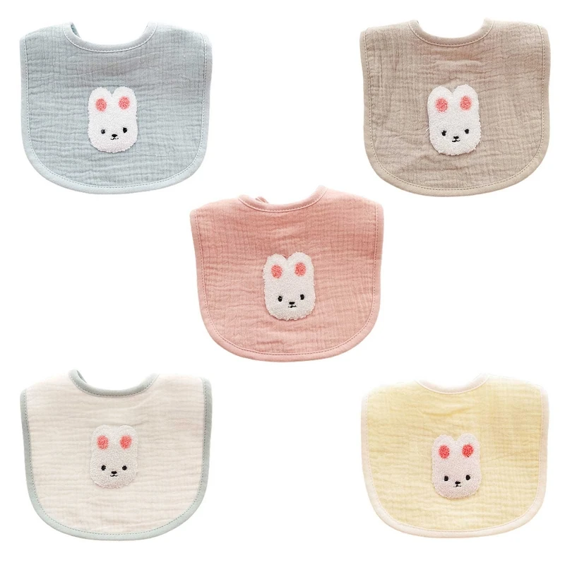 Baby Feeding Drool Bib Cartoon Rabbit Saliva Towel Soft Cotton Absorbent Lace-up Burp Cloth for Newborn Toddler Shower G99C baby newborn pu waterproof bib infant toddler feeding apron cartoon print saliva towel burp cloth shower gifts