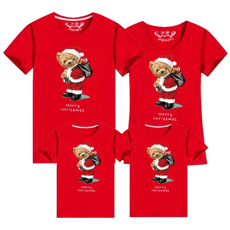 Camisetas de manga corta de algodón 2025, camisetas a juego para la familia, camisa con estampado de árboles de Navidad, camisetas para parejas, conjuntos familiares para papá, mamá e hija