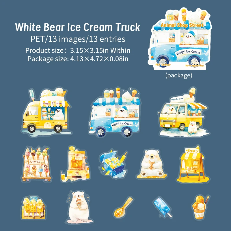 13 pcs/pack Animal Shop stickers PET Materials Collage Junk Journal DIY Scrapbooking Supplies Aesthetics Decor Sticker