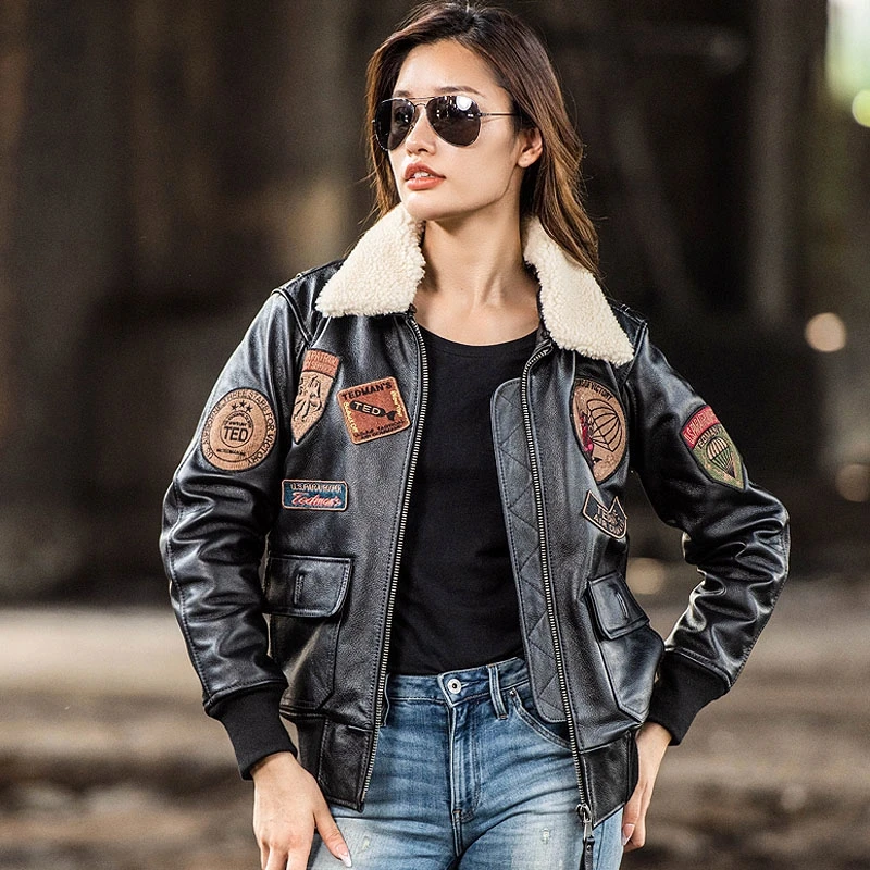 Dark Brown Pilot Jacket Women Military Style Plus Size 3XL Natural Cowhide Autumn Slim Fit Coats - AliExpress