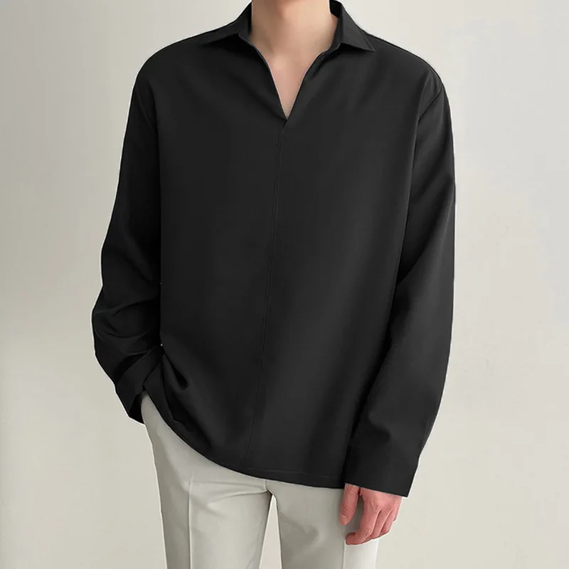 KPOP Fashion Style Harajuku Slim Fit Tops Loose Casual All Match Shirt Lapel Insert Solid Button Thin Style Long Sleeve Blusa