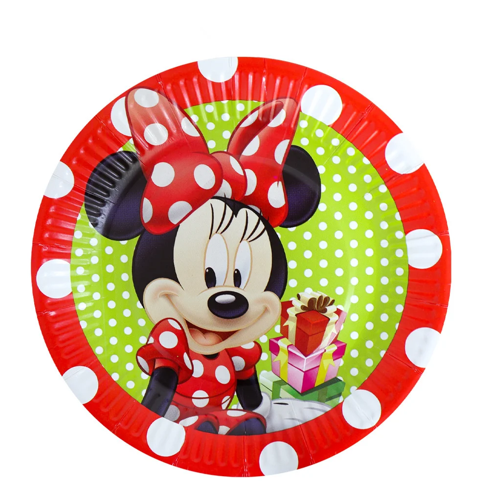 Set di stoviglie usa e getta Minnie Mouse forniture per feste di compleanno  per bambini piatto di carta tazza tovagliolo bandiera ragazza decorazione  rossa per torta nuziale