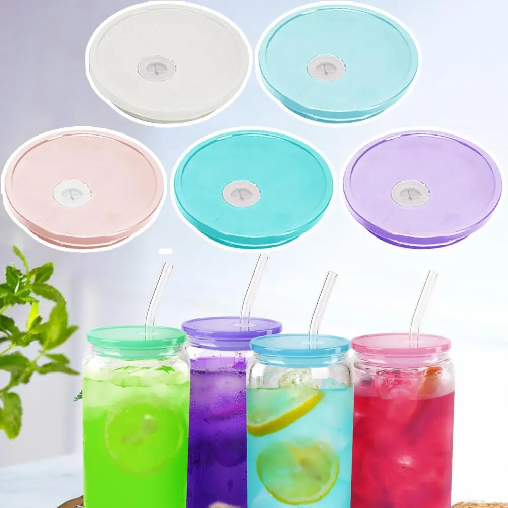 

Acrylic Glass Lid for 16oz Glasses Reusable Acrylic Lids for 16 Oz Glass Cups with Bamboo Straws Sealing Lid for Glass Mug