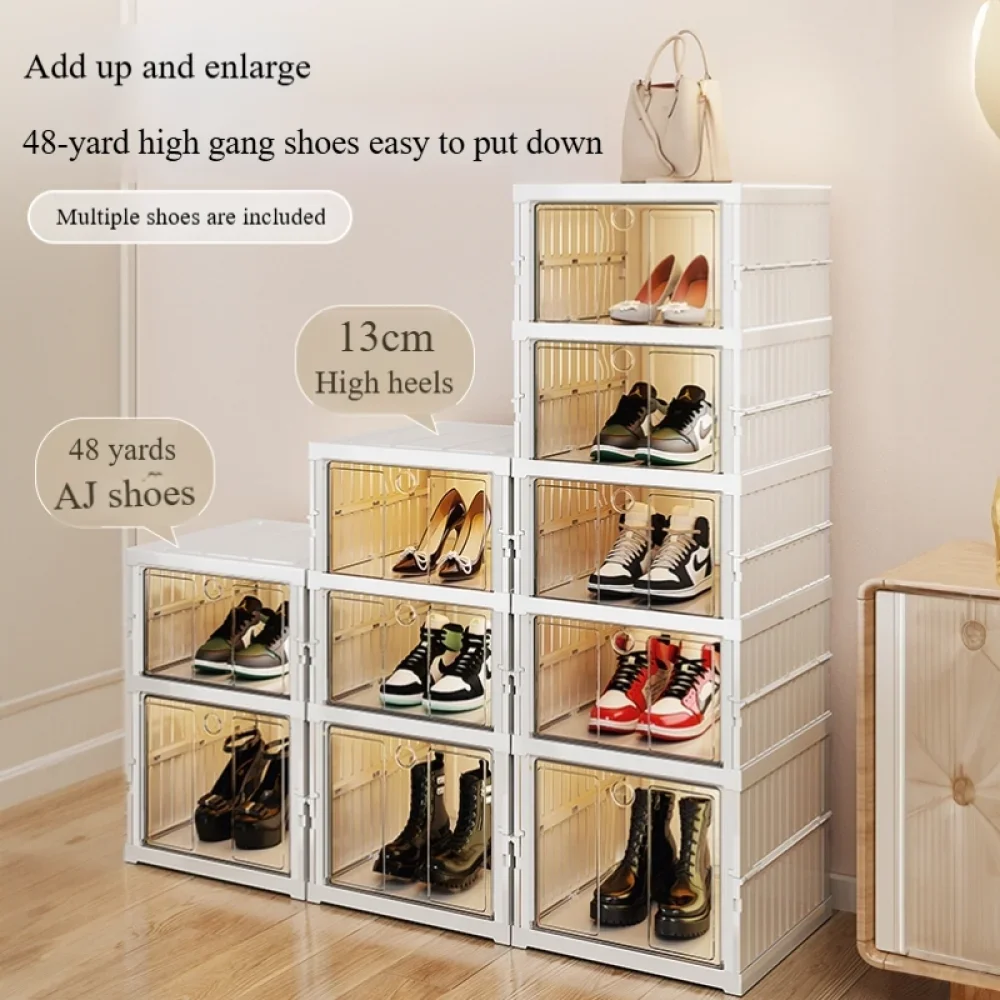 Stackable Foldable 6 Layer Shoes Box Transparent Sneaker Shoe Storage Organizers Box Dustproof High-top Cabinet Shoe Rack Shelf