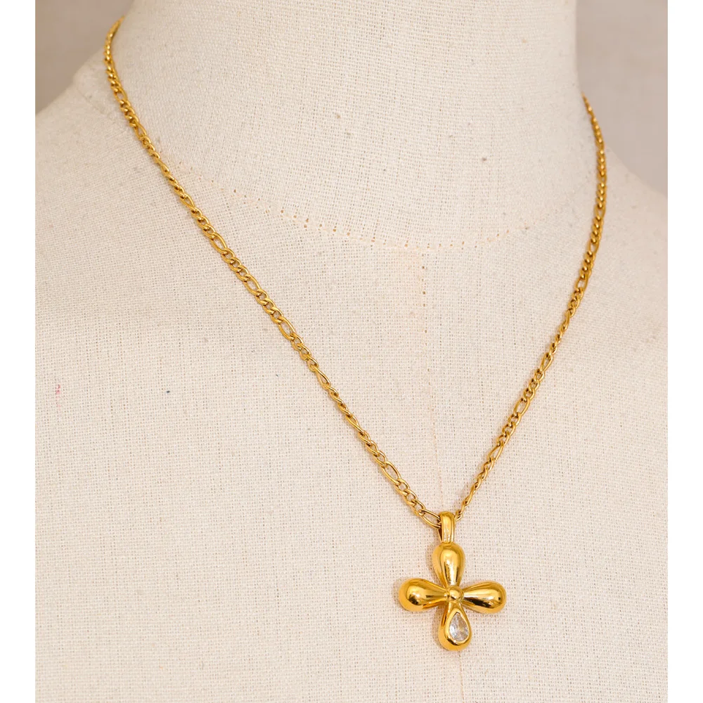 Yhpup Stainless Steel Zirconia Pendant Necklace 18K Gold Color PVD Plated
