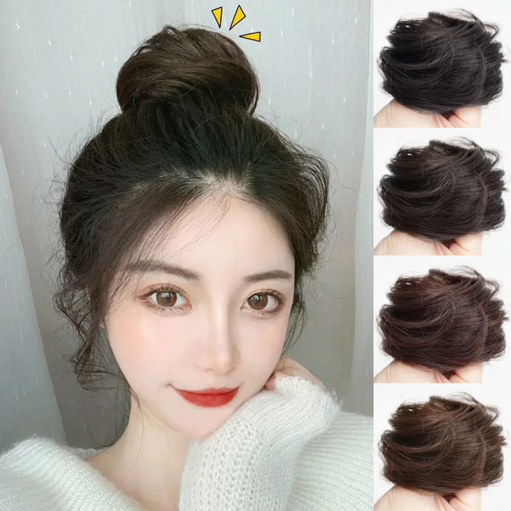 합성 헤어 번 스트레이트 업두 헤어 타이 탄성 고무줄 시뇽 헤어피스 익스텐션 여성용 자연스러운 헤어피스