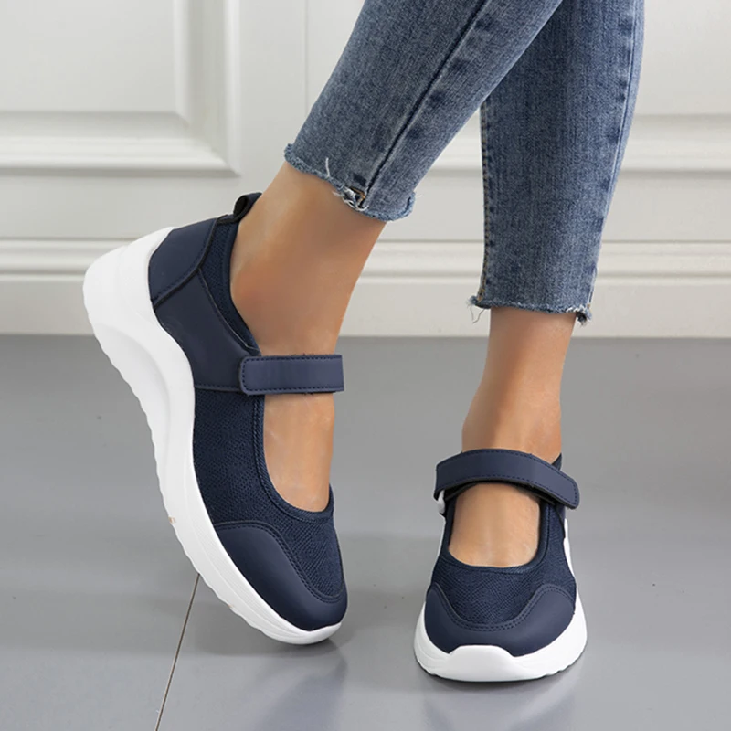 Rimocy Women Platform Flats 2022 New Hook Loop Thick Sole Casual Sneakers Woman Comfortable Light Breathable Sports Shoes Ladies