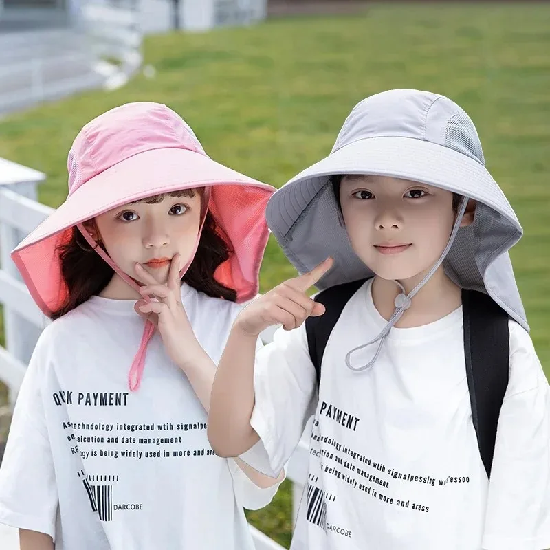 Sun Hat Summer Outdoor Neck Ear Cover Anti UV Protection Beach Caps Kids Boy Girl Travel Flap Cap for Children_voghion.com