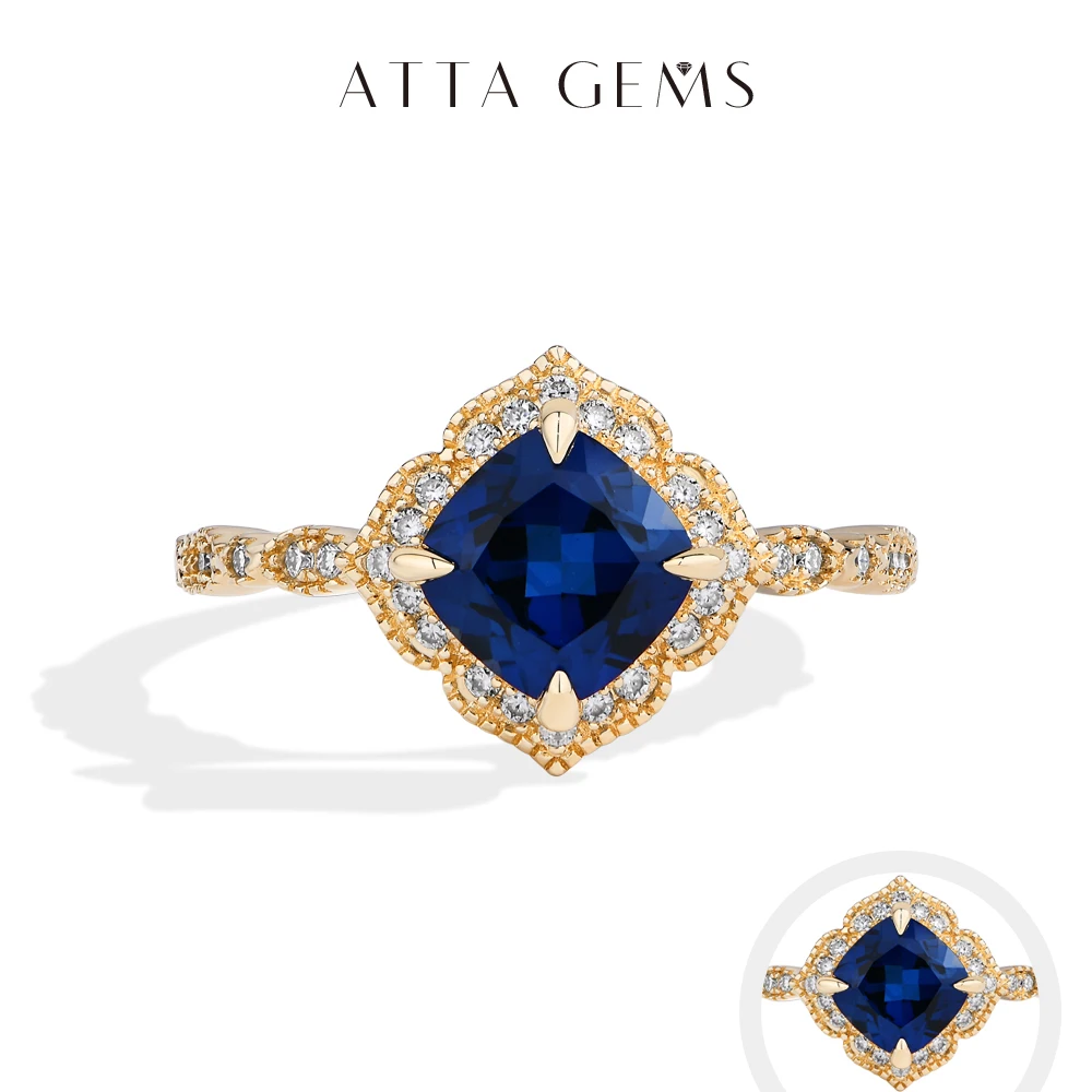 ATTAGEMS الكلاسيكية الأزرق الياقوت الدائري وسادة قطع 2.0ct DVVS1 ريال 925 فضة للنساء المشاركة الزفاف غرامة مجوهرات