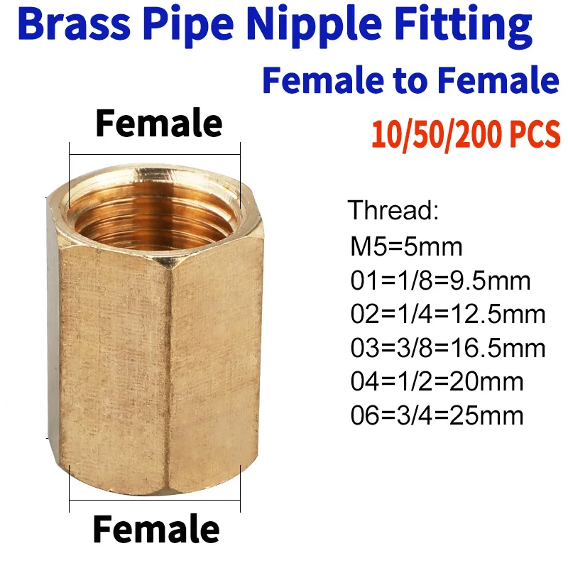 

1/8" 1/4" 3/8" 1/2" 3/4" G1 BSP Female Thread Brass Pipe Fittings - Hex Nut Rod Connector Coupling for Water, Fuel, Gas