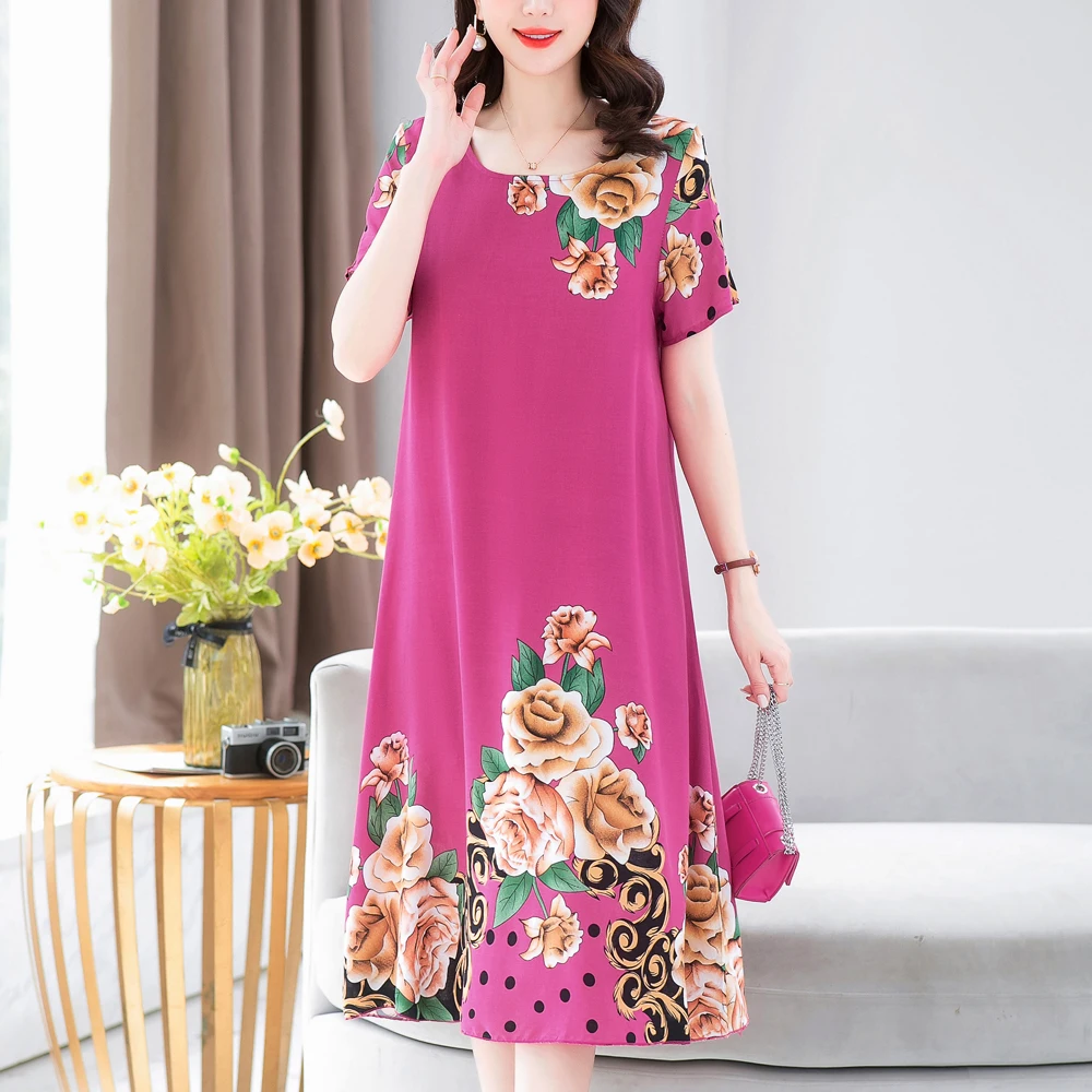 New Fashion 2025 Summer Dress For Long Vintage Loose Women Elegant Short Sleeve Casual O-neck Dresses Print Woman Clothing - Image 3