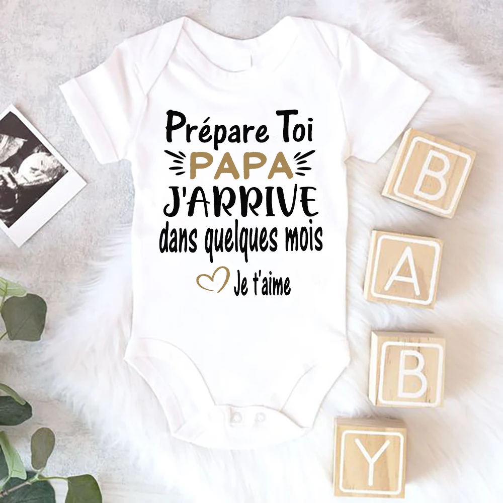 

Get Ready Dad I'll Be Here in A Few Months Baby Romper Pregnancy Announcement Clothes Jumpsuit Infant Short Sleeve Bodysuits