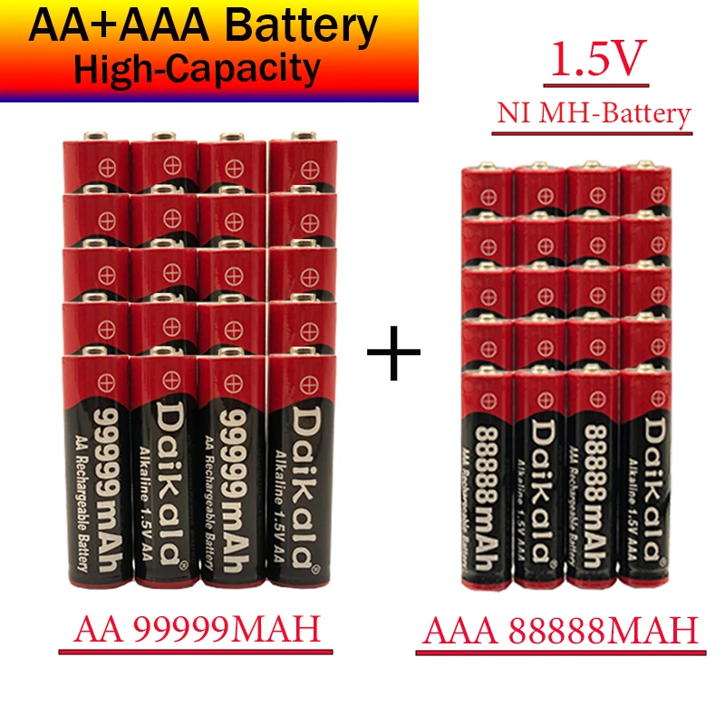 

AA+AAA Battery New Brand 1.5VAA High Capacity 99999mAh+1.5VAA88888mAh Alkaline 1.5Vclock Toy Camera Battery Rechargeable Battery