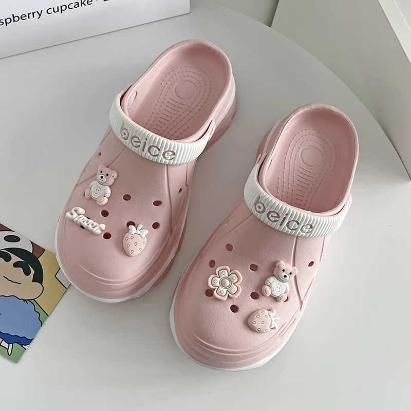 Women Sandals EVA Thick Sole Hole Shoes Summer DIY Sandals Slippers Anti Slip Beach Shoes