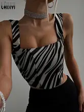 

Zebra Print Sleeveless Y2K Women Crop Top Corset Backless 2022 Summer Off Shoulder Cami Sexy Tube Tank Tops Party Club Clothes