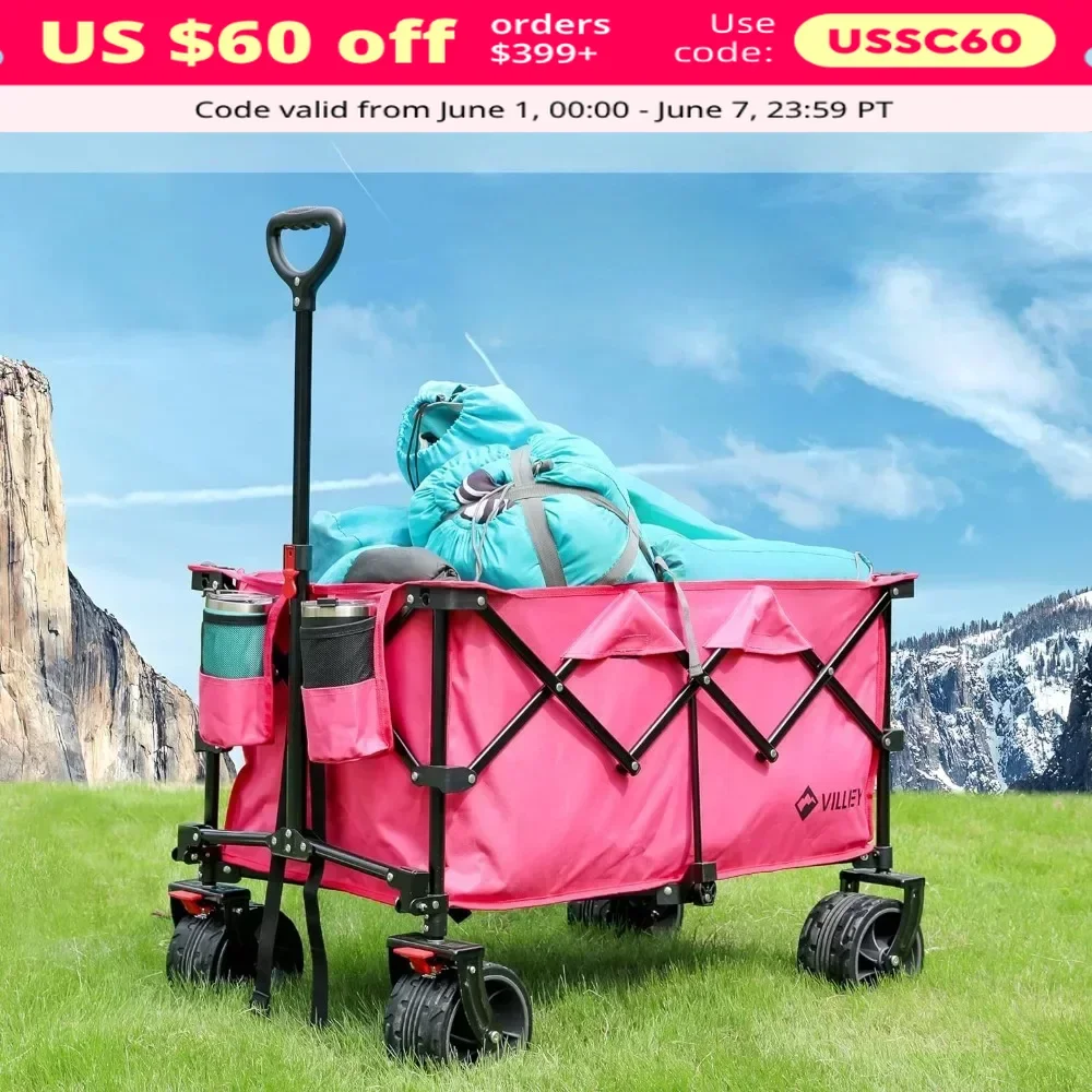 

Garden Cart, 225lbs Capacity Carts Heavy Duty Foldable, Portable Utility Gardens Carts with 2 Cup Holders and Brake, Garden Cart