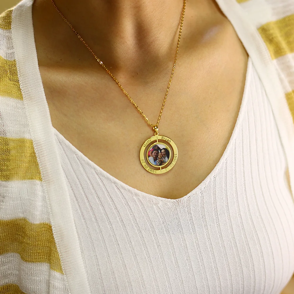 Fashion S925 Sterling Silver Custom Picture Engraving Name Round Coin Pendant necklace For Family Photo Memorial Gifts Jewelry