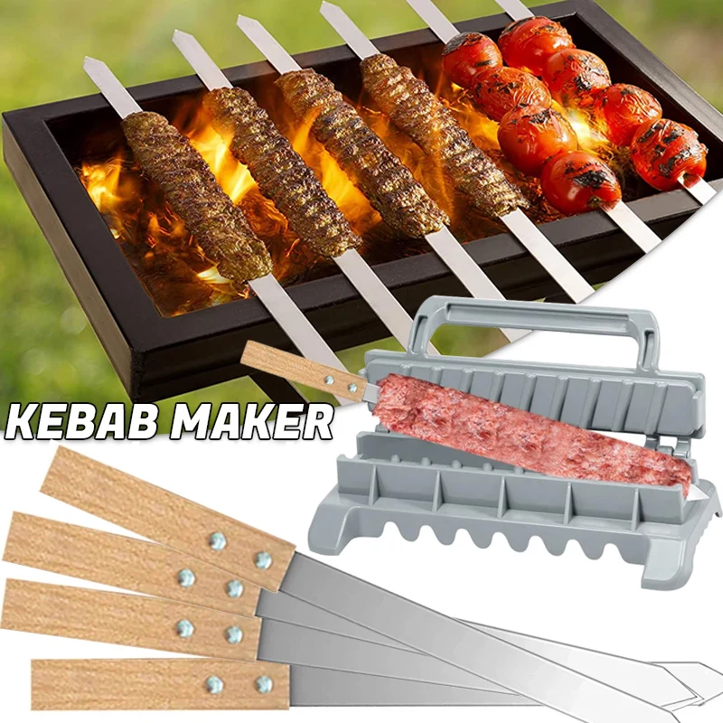 Kebab Maker Kebab Skewers 8/9 Inch Wide Flat Stainless Steel BBQ Barbecue Kebob Skewer Row for Brazilian Koobideh Persian