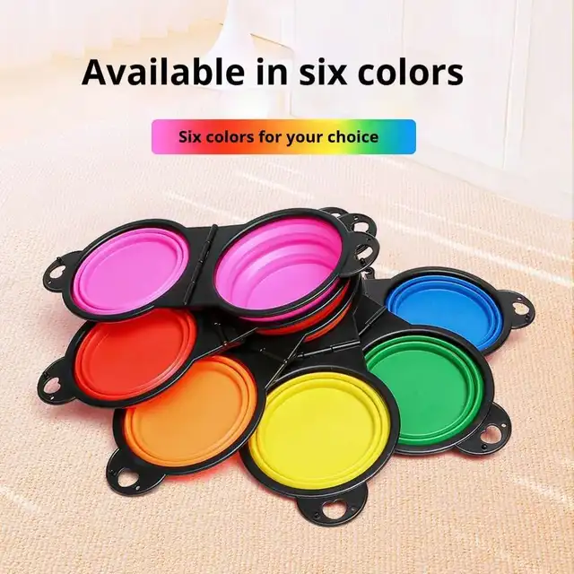 New 2 in 1 Collapsible Dog Travel Bowl Double Bowls Folding Food Water Bowl Portable Hangable Dog Feeder for Outdoor Dog Product 2